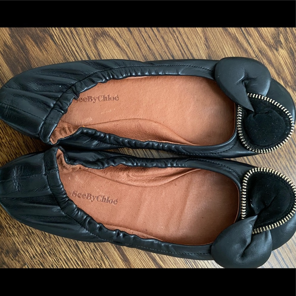 See by Chloe Bow zipper black flats